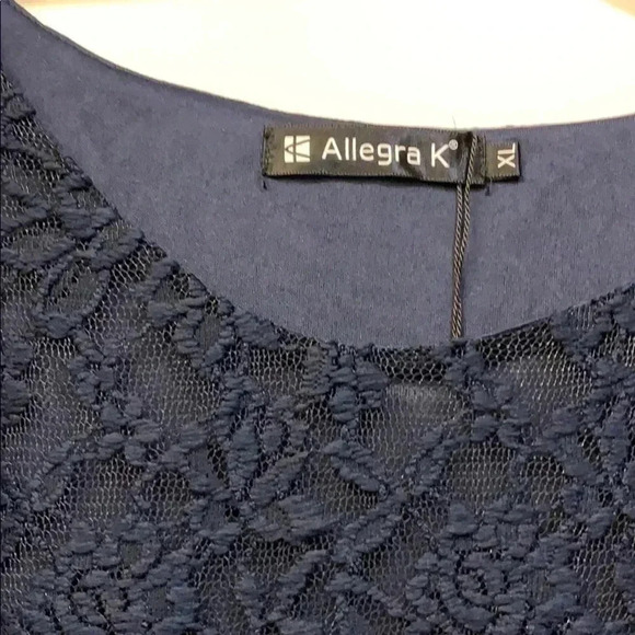 Navy Scoop Neck Long Sleeves Lace Dress - Picture 4 of 5